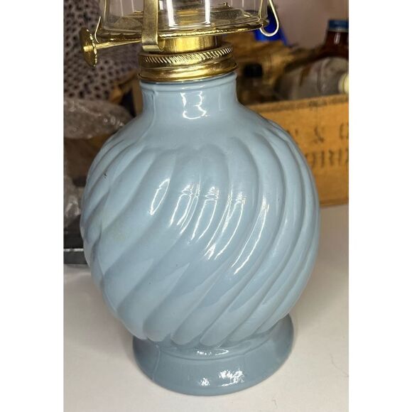 Oil lamp works! Glass globe Hong Kong sky blue - Picture 5 of 16